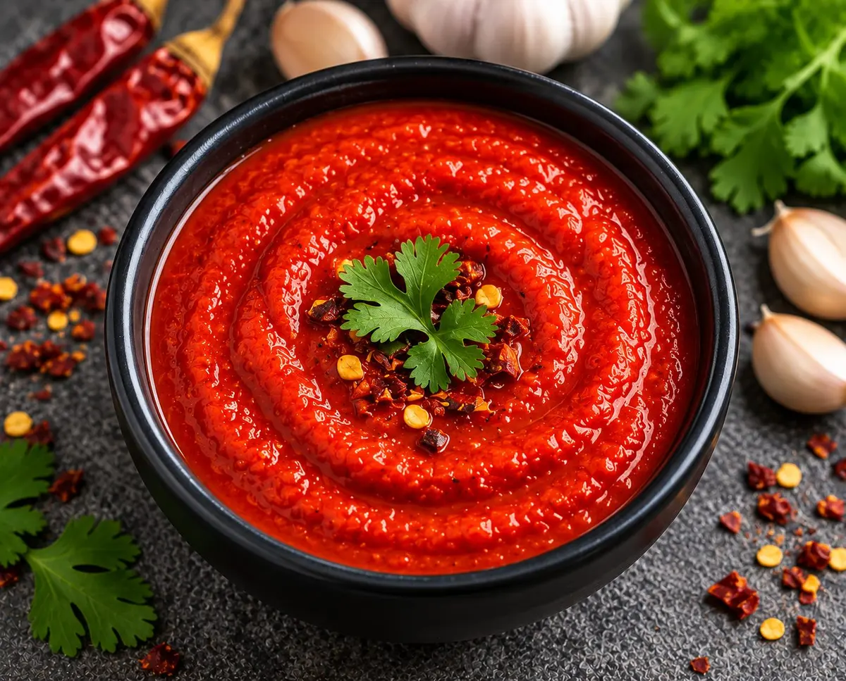 Bowl of DeliMoMo red chilli chutney